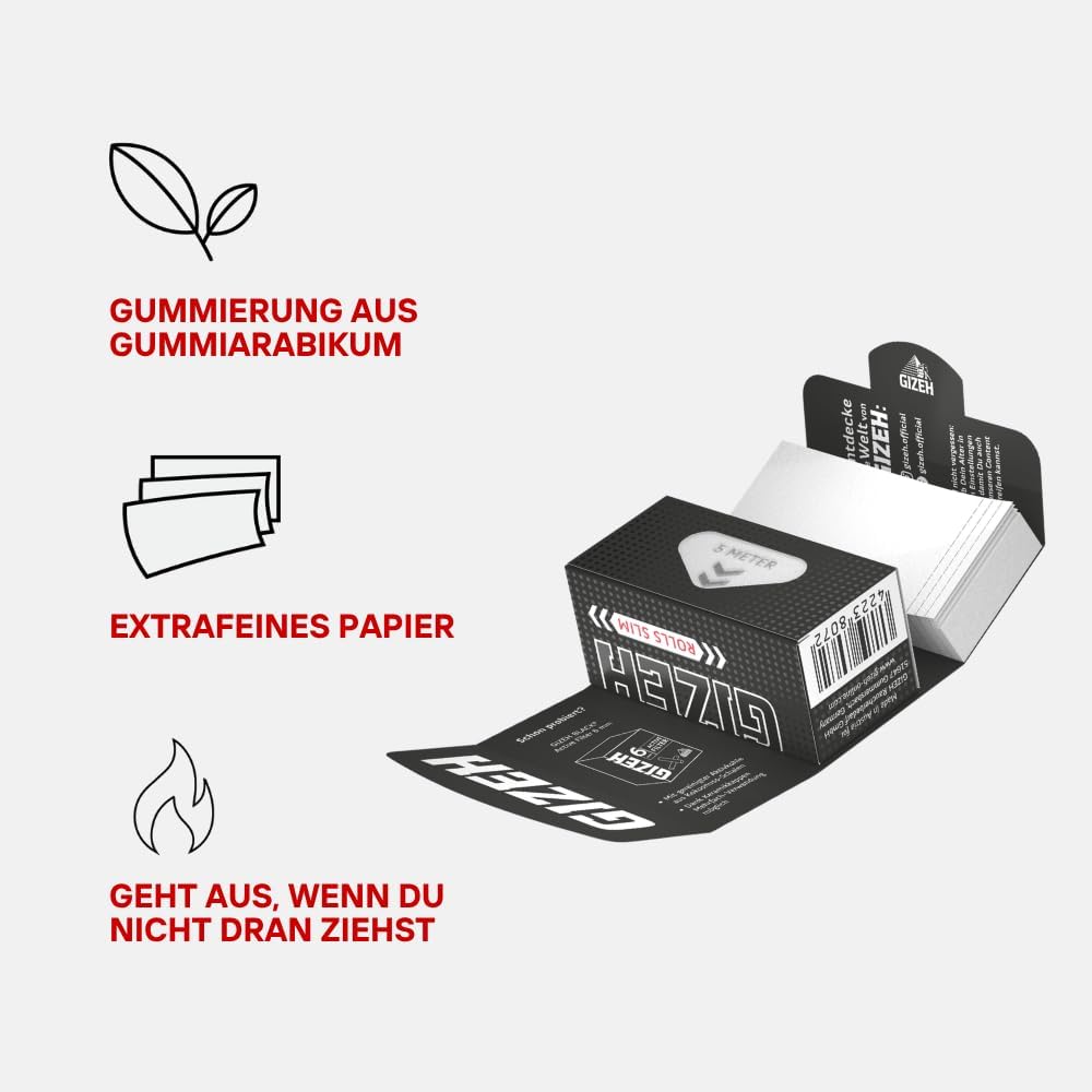 GIZEH BLACK Rolls Slim - Blättchen zum Drehen in individueller Länge – 5 Meter Papier im King Size S