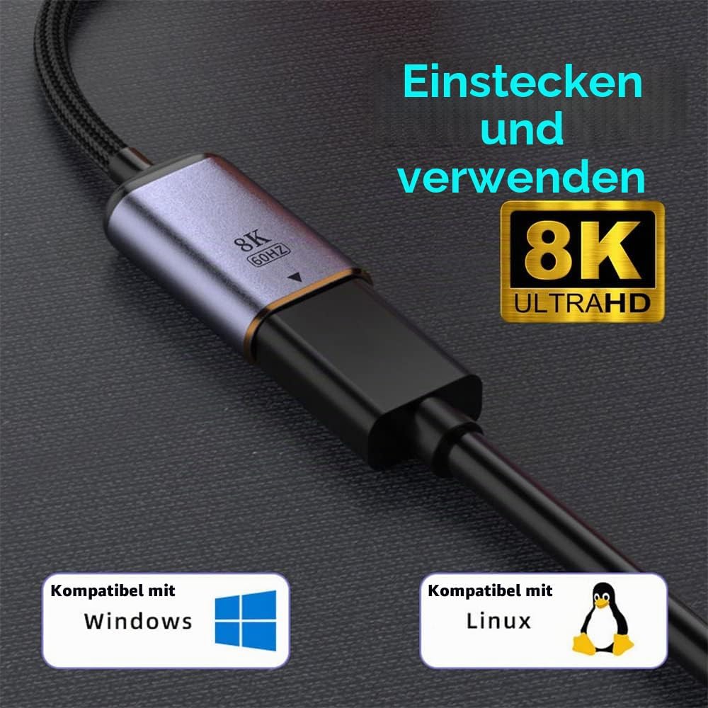 NFHK USB-C Typ C Buchse Quelle zu HDMI Senke HDTV Kabel 8K@60hz 4K@120hz für Tablet Phone Laptop Typ