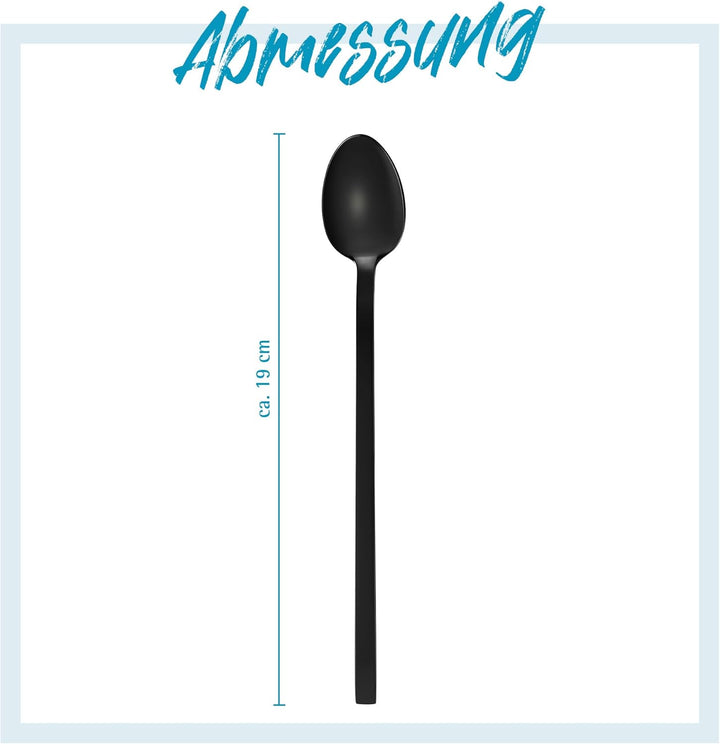 GRÄWE Latte Macchiato Löffel Set, Schwarz, 6-teilig, 19 cm, Lange Löffel, Cocktaillöffel, Dessertlöf