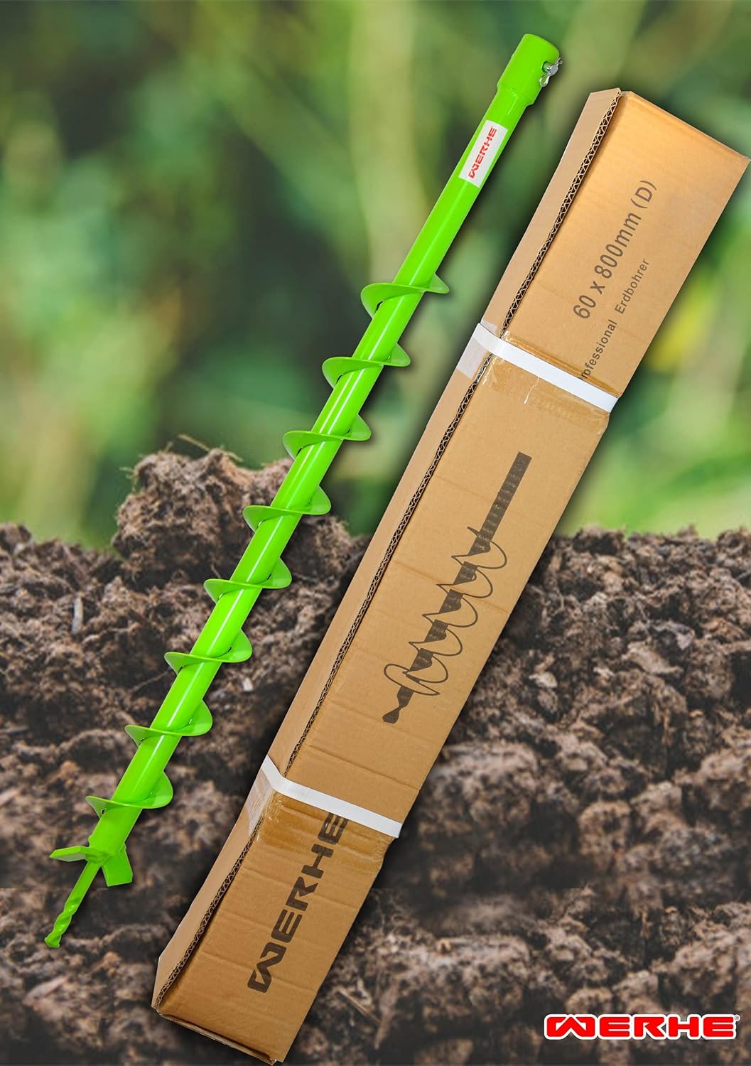 WERHE® Profi Bohrer VollStahl, Erdbohrer für bohrmaschine 60 mm extrem robust mit Stihl Adapter - Pf