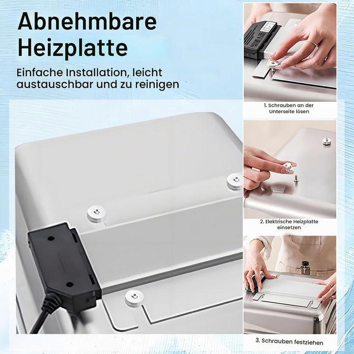 Chafing Dish Elektrisch, Edelstahl Speisewärmer Buffetwärmer 9L mit Sichtbarem Glasdeckel, Einstellb