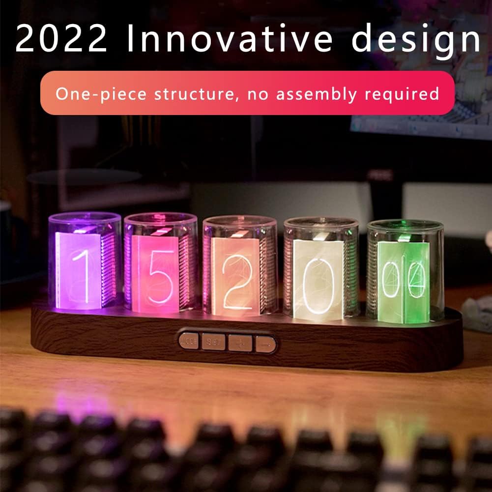 GUAZI STORE Imitation Nixie Tube Clock RGB Creative Clock 16 Million Colors, Mode Adjustments with G