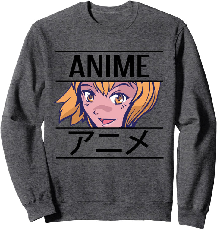 Manga Girl mit dem Wort Anime in japanischen Kanji. Sweatshirt