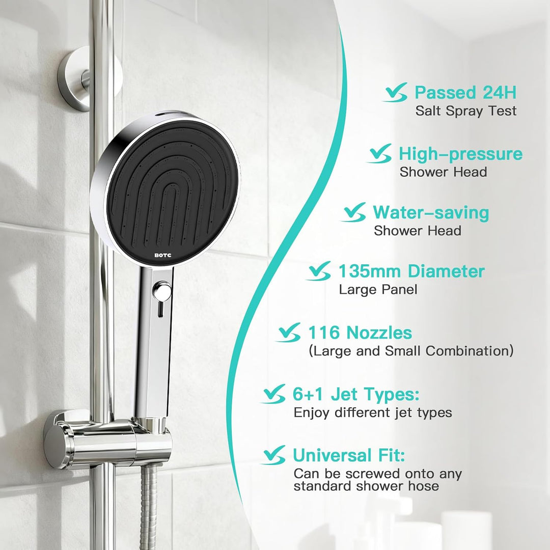 Wassersparend Duschkopf, Hochdruck-Duschbrause, 7 Strahlarten mit Sprühfunktion Oben, 135mm Gross Ha