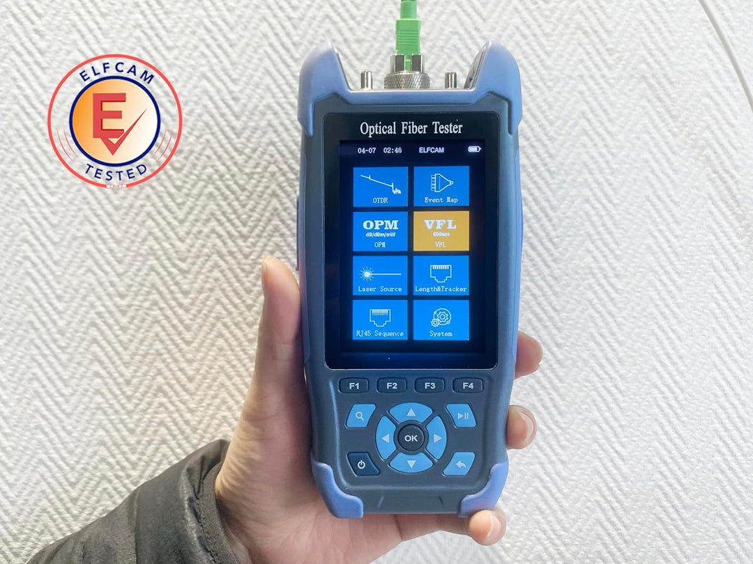 Elfcam® - OTDR für FTTH, 24dB/22dB 1310nm/1550nm, Tragbares 4 in 1 OTDR + VFL+ OPM + OLS, OTDR Glasf