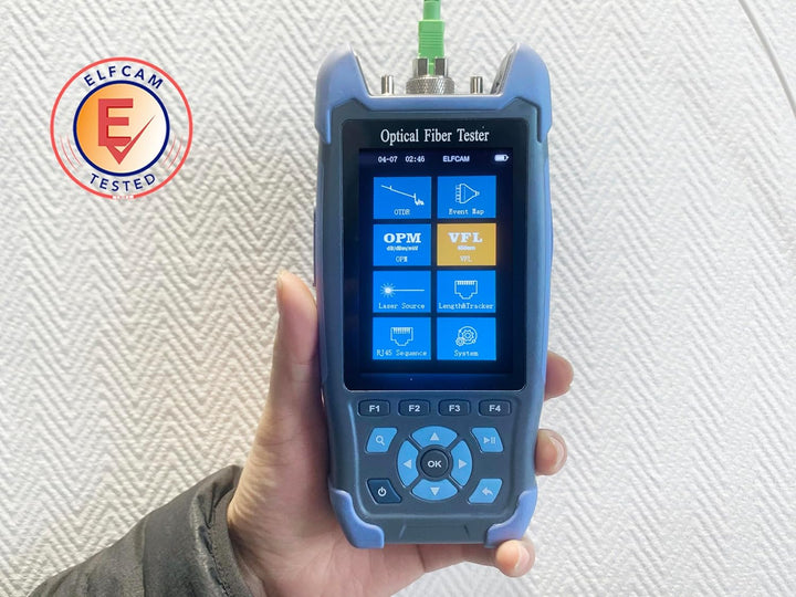 Elfcam® - OTDR für FTTH, 24dB/22dB 1310nm/1550nm, Tragbares 4 in 1 OTDR + VFL+ OPM + OLS, OTDR Glasf
