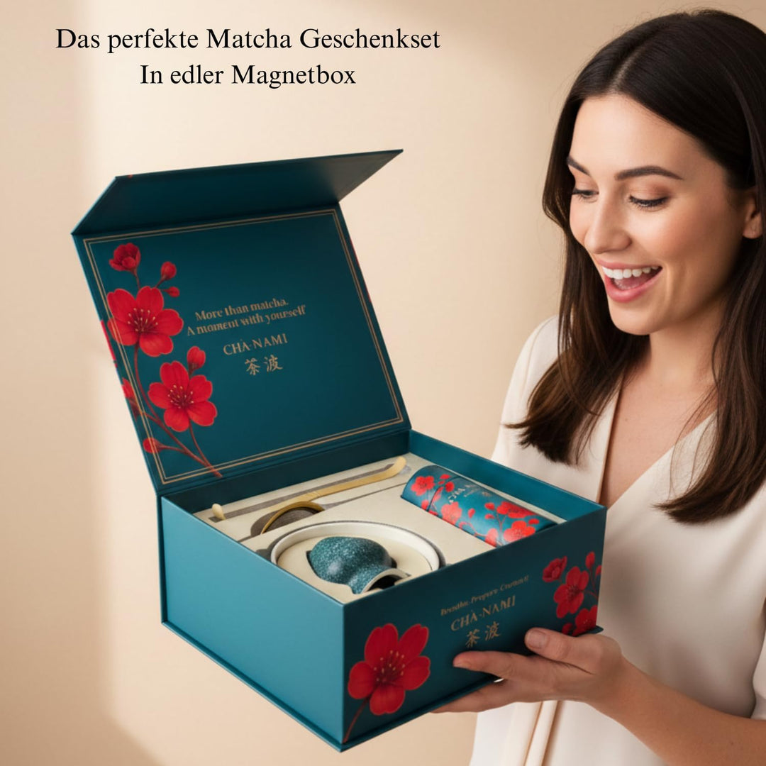 Matcha Set Premium 7-teilig – Japanisches Matcha Teezeremonie Set mit 100 Borsten Chasen &amp; Ritualtab