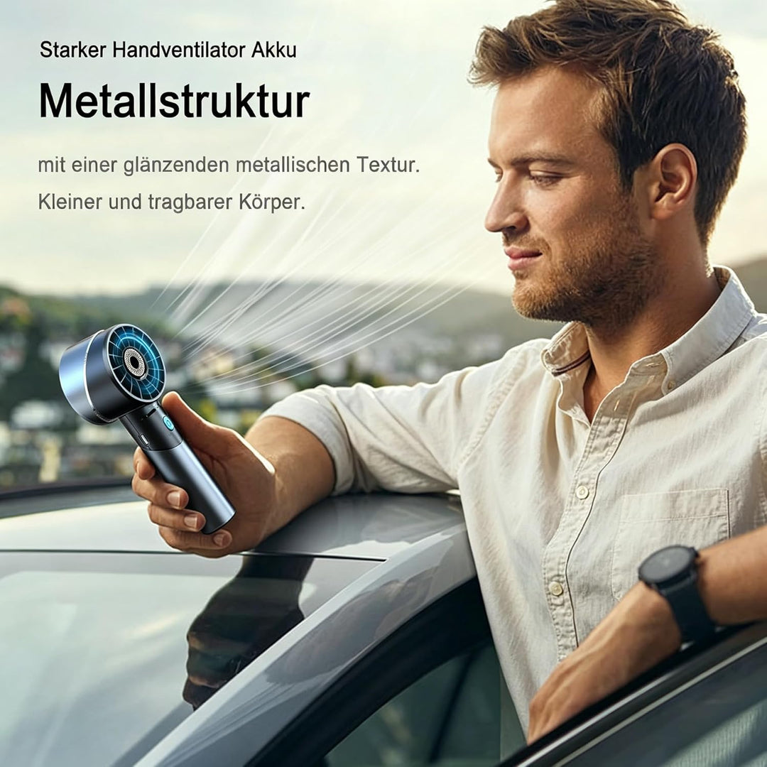 Handventilator Akku Aufladbar, Mini Stark Ventilator mit 7000 rpm Hohe Geschwindigkeit, Kleiner Meta