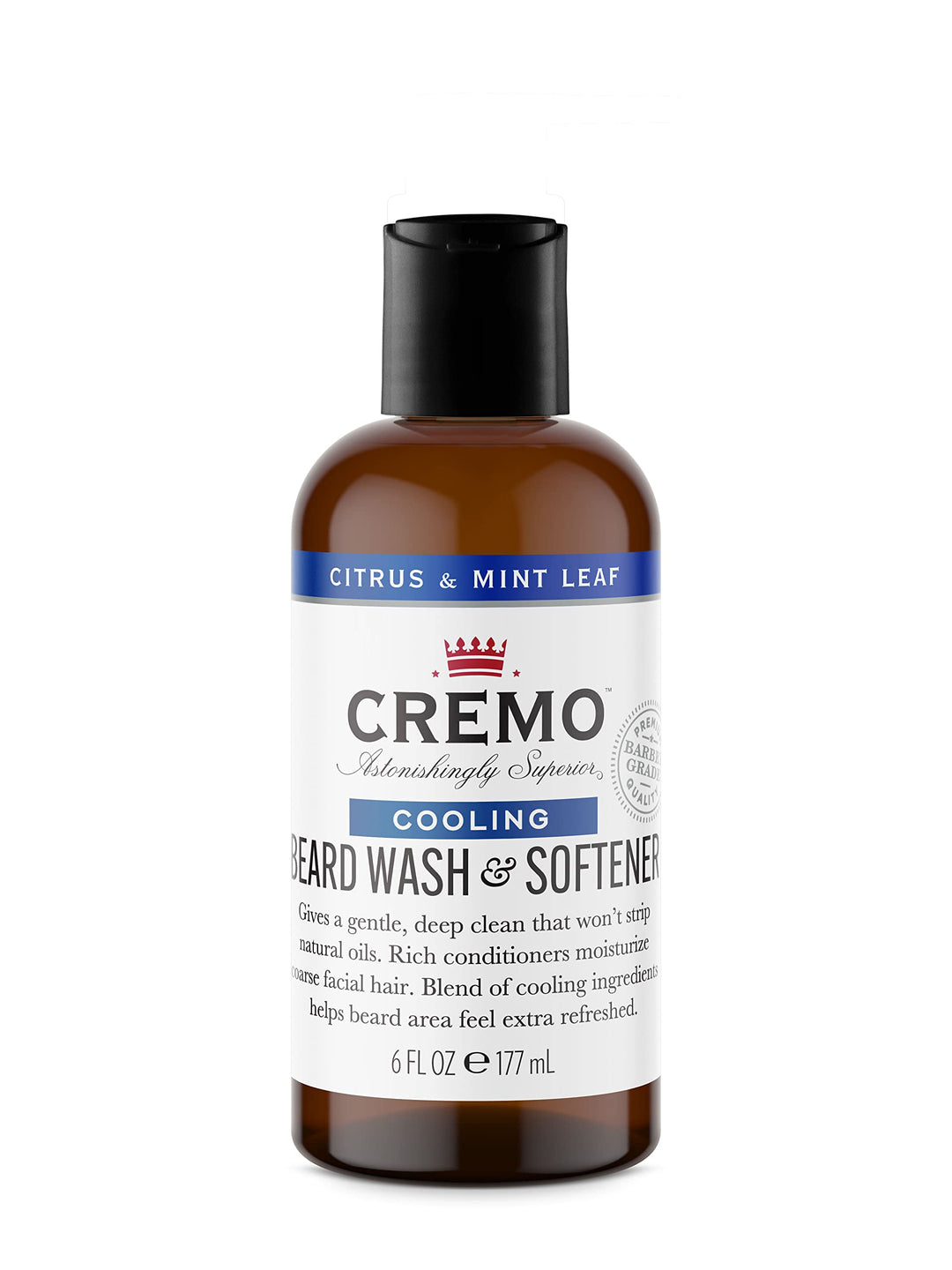 CREMO - Beard Wash & Softener For Men | Cooling Citrus & Mint Leaf | 177ml, Beard Wash