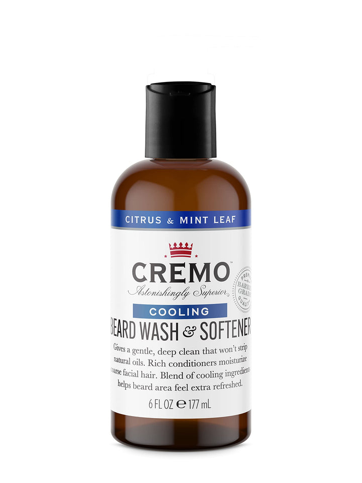 CREMO - Beard Wash & Softener For Men | Cooling Citrus & Mint Leaf | 177ml, Beard Wash