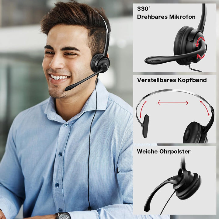 Voistek USB Headset mit Mikrofon für Laptop PC, Geräuschunterdrückung, USB-A/USB-C, Einseitiges Head