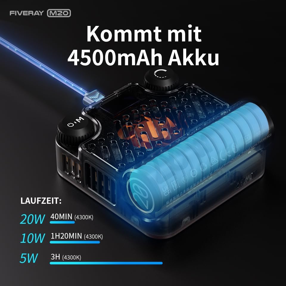 ZHIYUN Fiveray M20 Combo [Official] Videolicht 20W, Bi-Color LED Streaming Licht, Magnetisch Videole