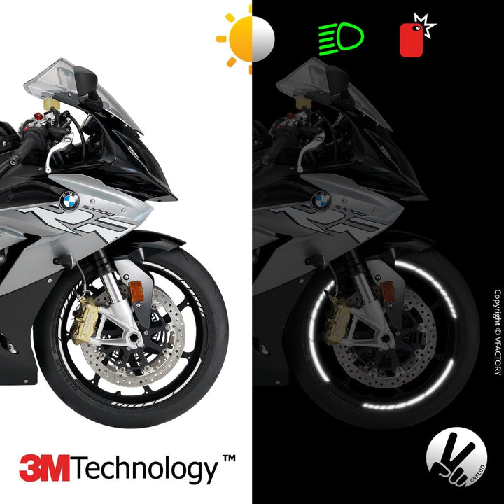 VFLUO - 2 x Kit Reflektierende Felgenrandaufkleber GP Motorrad, Aufkleber für 2 Räder 3M™-Technologi