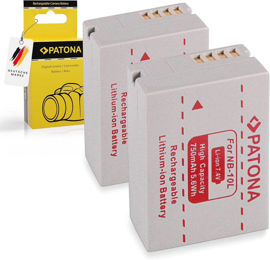 PATONA 2X Akku Ersatz für Canon NB-10L NB10L Battery Pack 750mAh 7.4V 5.6Wh | Ersatzakku für PowerSh