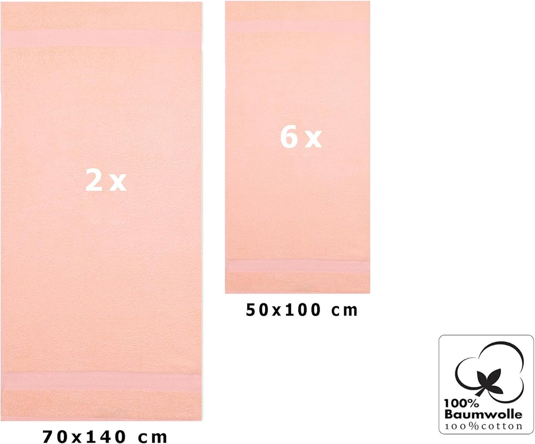 Betz 8-TLG. Handtuch-Set Palermo 100% Baumwolle 2 Duschtücher 6 Handtücher Farbe apricot, Apricot