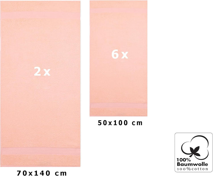Betz 8-TLG. Handtuch-Set Palermo 100% Baumwolle 2 Duschtücher 6 Handtücher Farbe apricot, Apricot