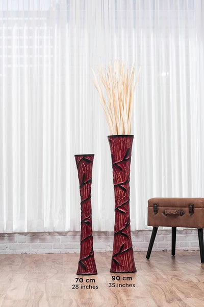 Leewadee Grosse Bodenvase für Dekozweige hohe Standvase Design Holzvase, Holz, 70 cm, Rot 70 cm Rot,