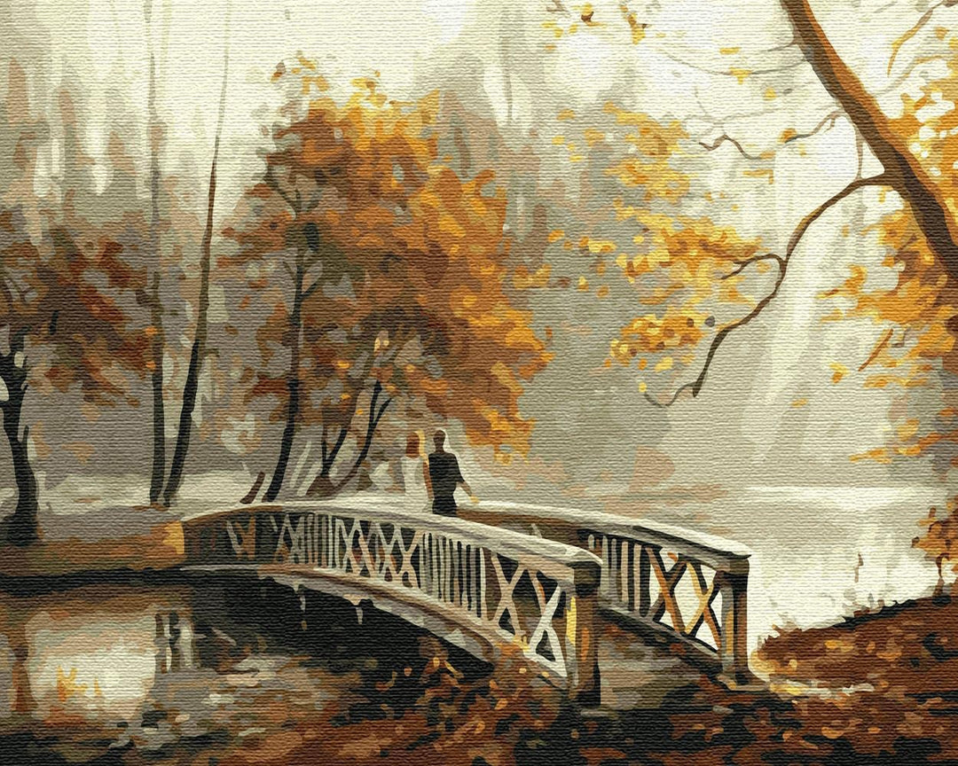 Artnapi Malen nach Zahlen Erwachsene mit Rahmen | DIY Handgemalt | Brücke im Herbstpark | Kit für An