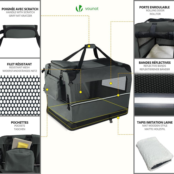 VOUNOT Hundebox faltbar, Transportbox Katze Hunde, Hundetasche, Oxford-Gewebe, Netzstoff, Atmungsakt