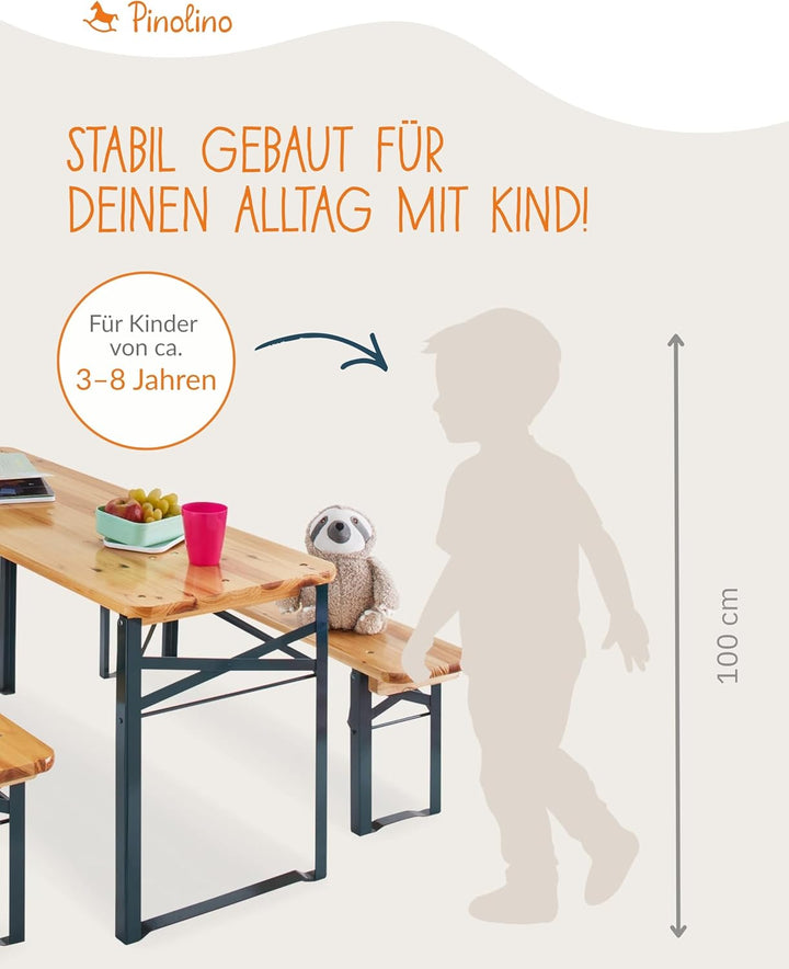 PINOLINO Kinderfestzeltgarnitur Sepp, aus Holz und Metall, 3-teilig, einfach zusammenklappbar, empfo