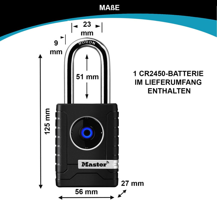 Master Lock 4401EURLHEC Bluetooth Vorhängeschloss für Unternehmen oder Privater, Wetterfest, Länger