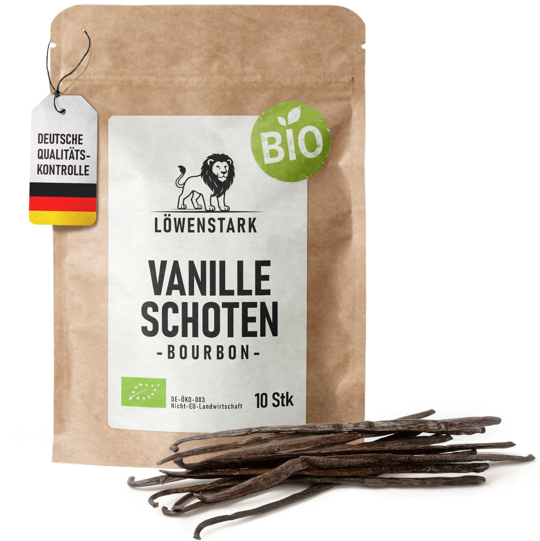 Löwenstark I BIO Vanille-Schoten Bourbon (13-15cm) I Vanille-Stangen aus Madagaskar in feinster Bio-