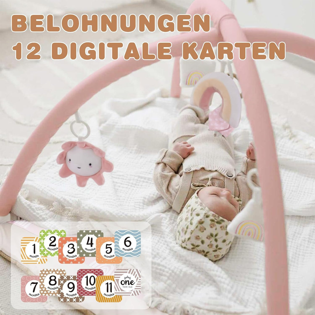 Mallify Spielbogen Baby Mädchen, Krabbeldecke für Baby mit 6 abnehmbaren sensorischen Spielzeugen un