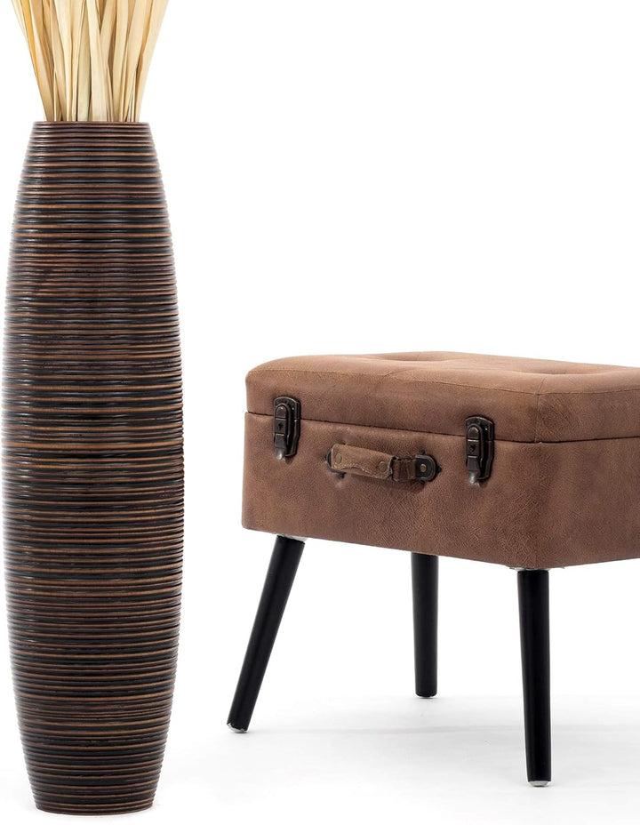 Leewadee Grosse Bodenvase für Dekozweige hohe Standvase Design Holzvase, Holz, 70 cm, Braun 70 cm Br