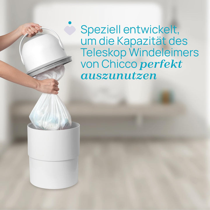 Chicco Odour Off Pouches, Toilettenfresser Beutel, Teleskop Müllbeutel, dreilagiges stabiles Materia