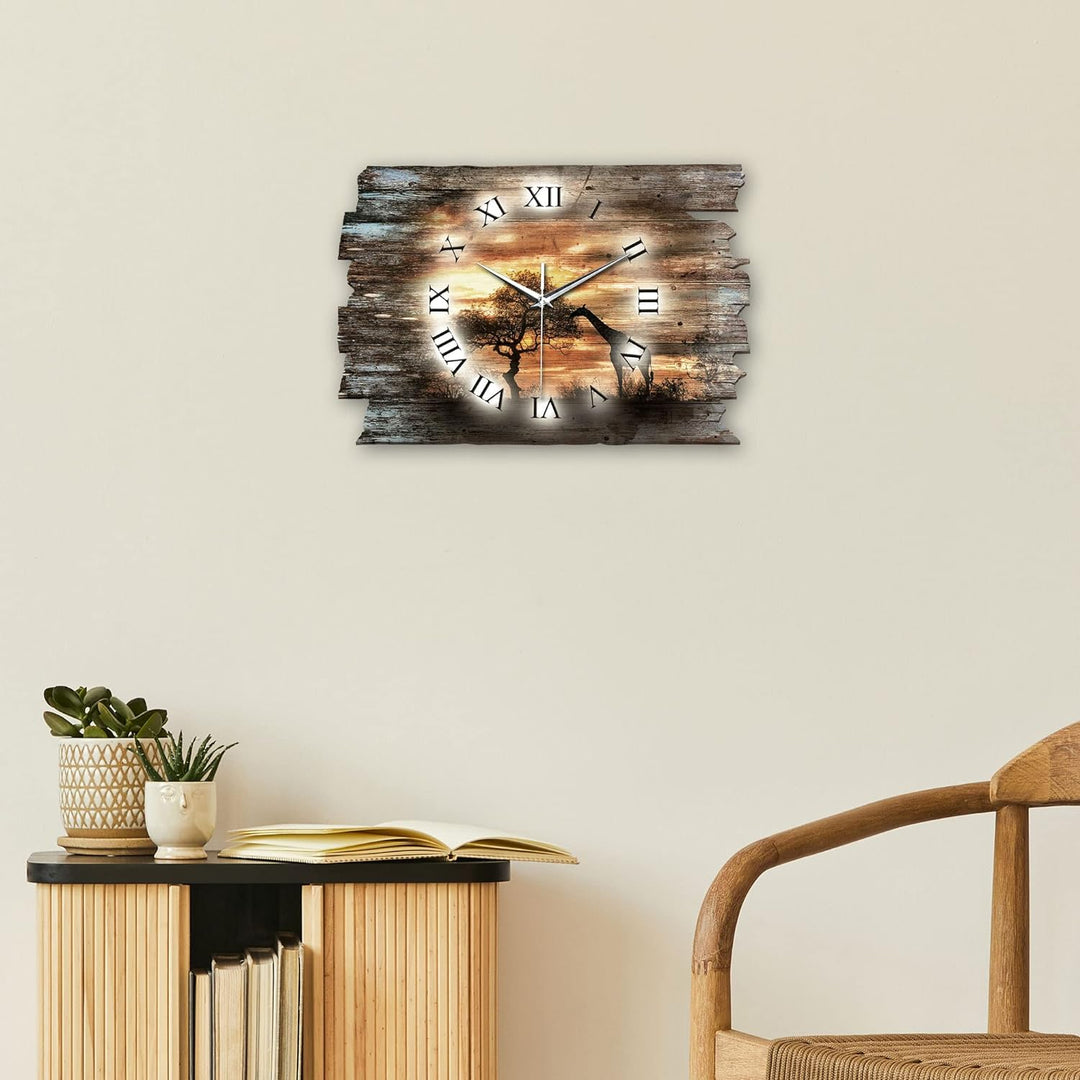 Kreative Feder Afrika Shabby Style Designer Wanduhr Funkuhr aus Holz *Made in Germany leise ohne Tic