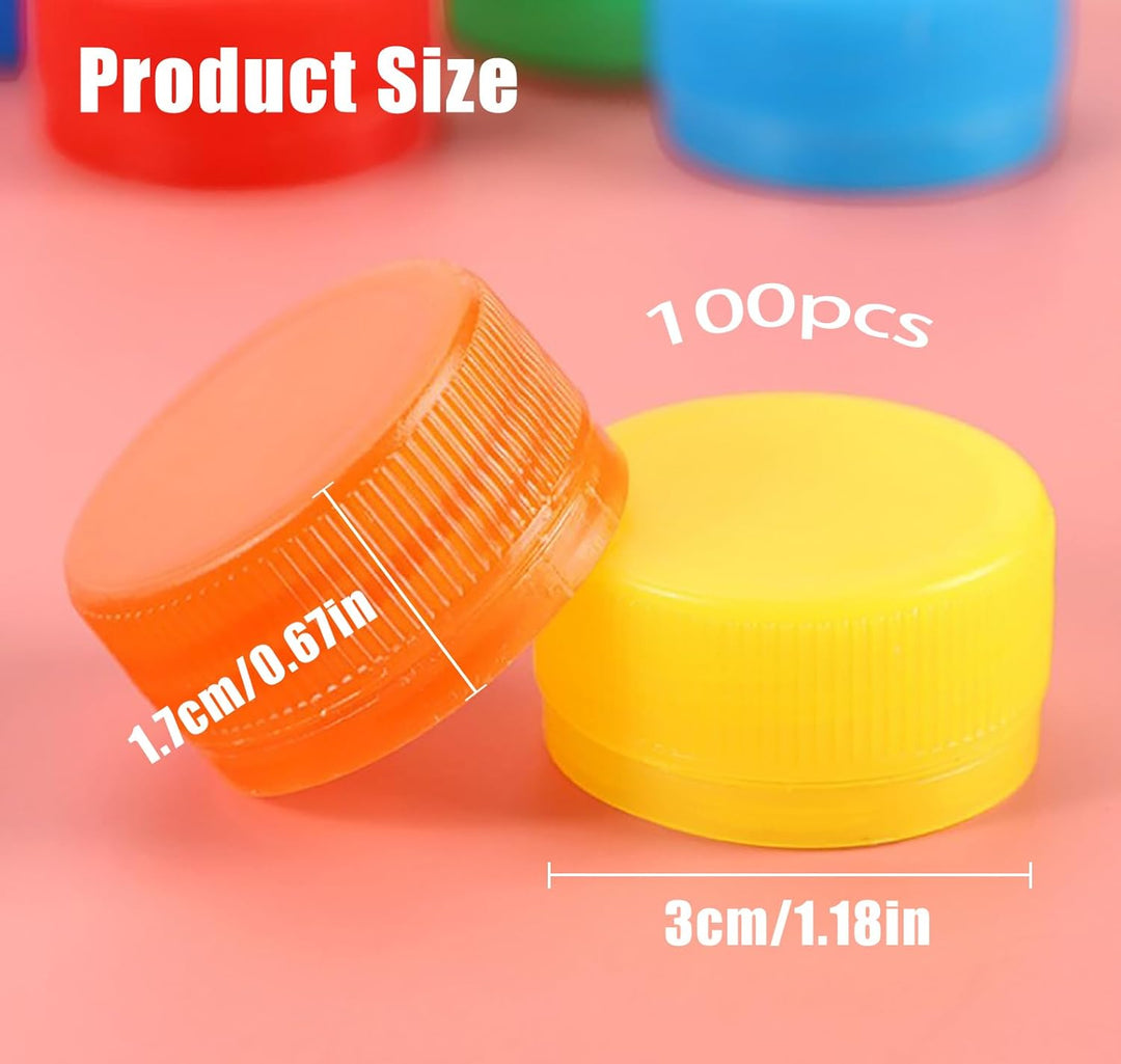 100 Stück Bunt Flaschenverschluss Plastik Flaschendeckel, DIY Flasche Abdeckung, 3 cm, dekorative DI