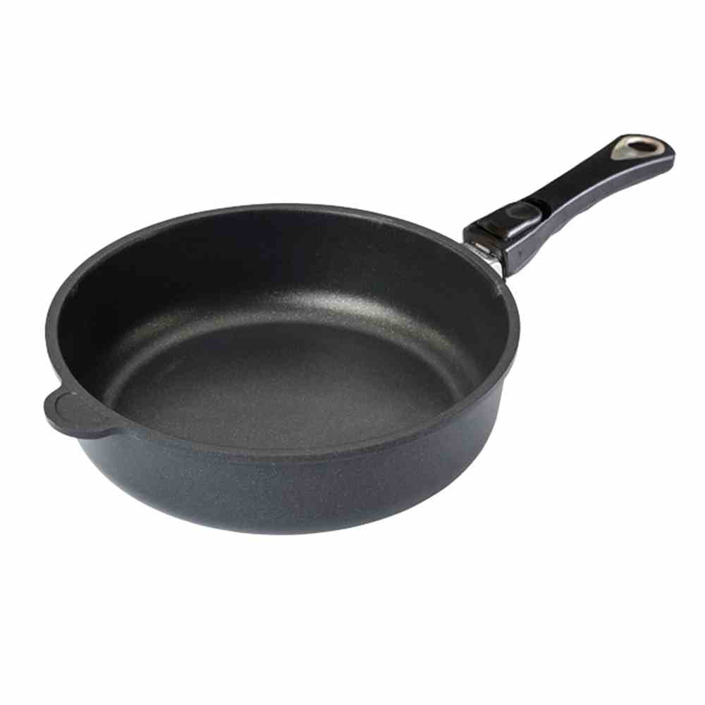 AMT Gastroguss Bratpfanne, 28 cm Ø, 7 cm hoch, Schmorpfanne, abnehmbarer Stiel, induktionsgeeignet,