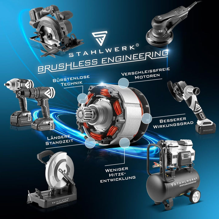 STAHLWERK Akkuschrauber 18 V Brushless (ABS-18 ST) – Akku-Bohrschrauber mit 2-Gang-Getriebe, LED-Lic