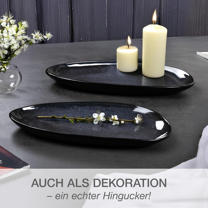 Moritz & Moritz VIDA Servierteller Set Blau - 2x Grosse Teller aus hochwertigem Porzellan, Modern &