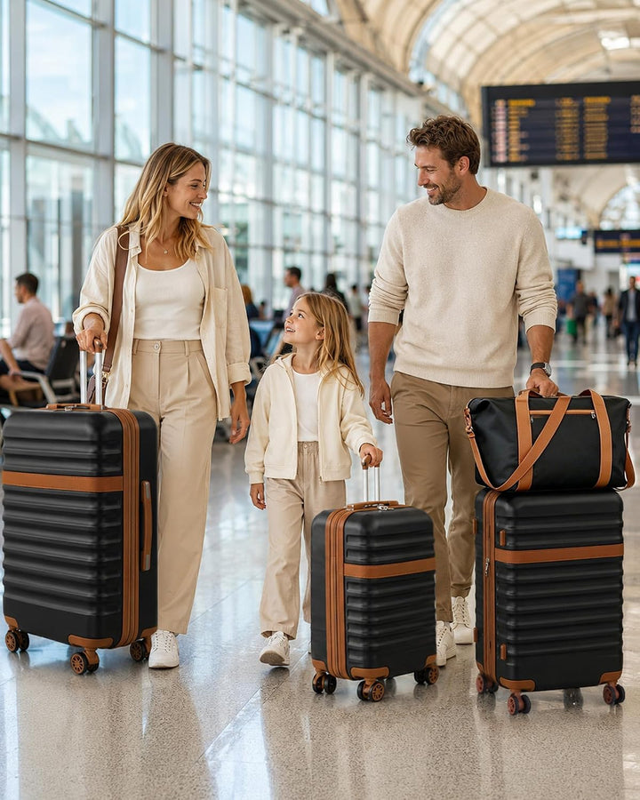 KONO Koffer 5er Set Hartschalenkoffer ABS+PC, Handgepäck/Mittel/Gross Reisekoffer mit TSA Schloss, E
