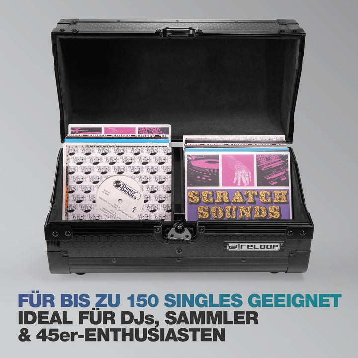 Reloop 7'' Record Case 150 Black - Robuste Konstruktion mit kratzfester Hexa-Oberfläche in mattem Sc