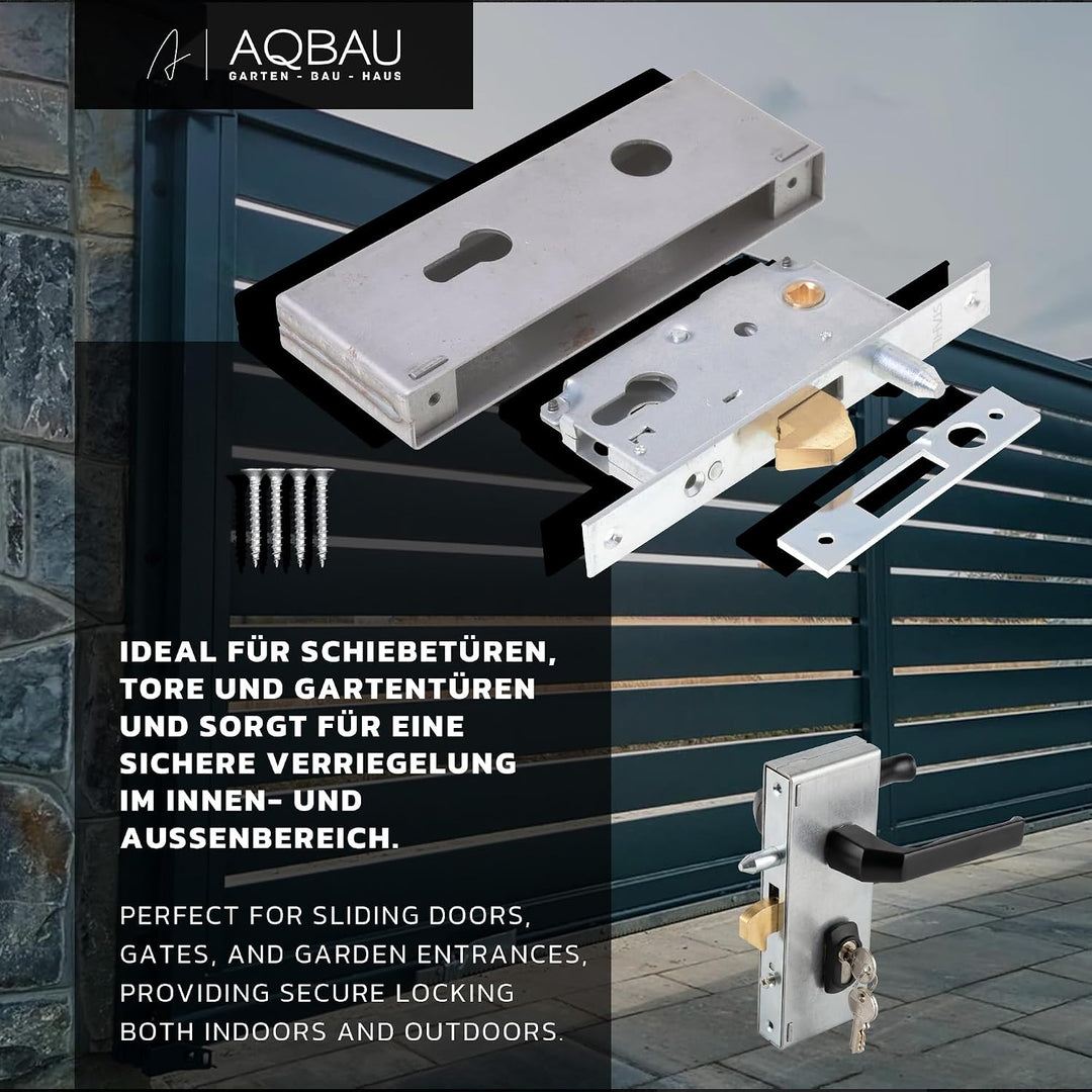 Set Hakenschloss mit Schlosskasten, Drücker Schloss Schiebetürschloss 30/72 mm