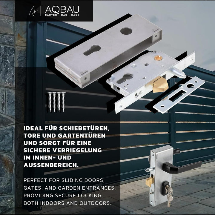 Set Hakenschloss mit Schlosskasten, Drücker Schloss Schiebetürschloss 30/72 mm