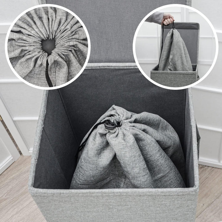 DuneDesign Leinen Look: 100l Wäschesack Gross XXL + 60l Wäschesammler Reise - Wäschesack für Schmutz