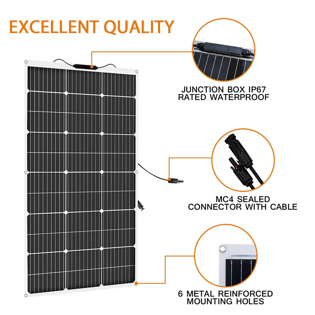 Aysolar 100W 12V Solarpanel Flexibel Monokristallines Flexible Solarmodul IP67 Wasserdicht Photovolt