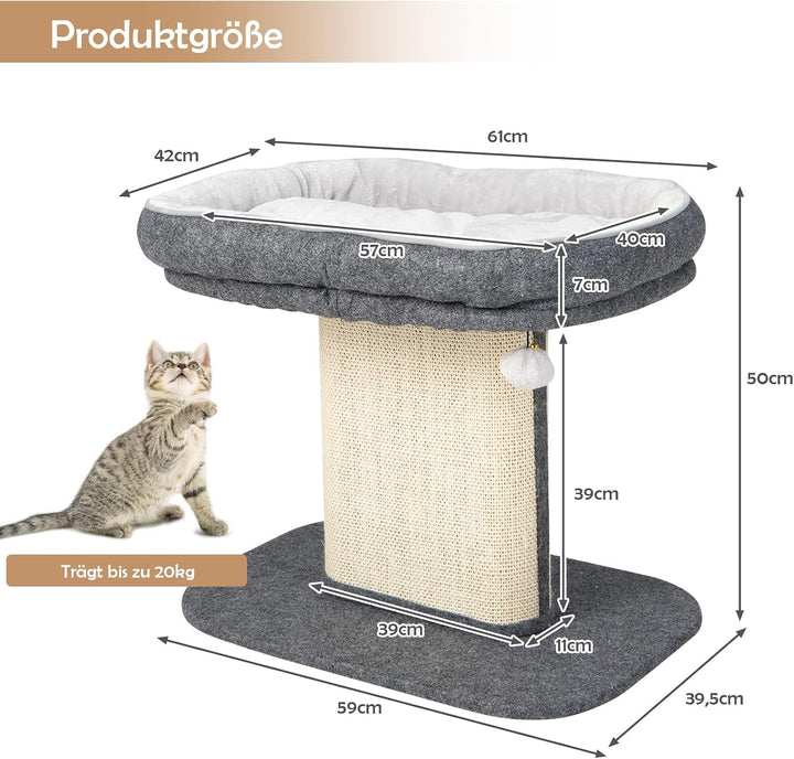 COSTWAY Kratzbaum Klein, 50cm hoch, Katzenbaum mit weicher Plüschsitzfläche &amp; Sisal-Kratzsäule &amp; Bal