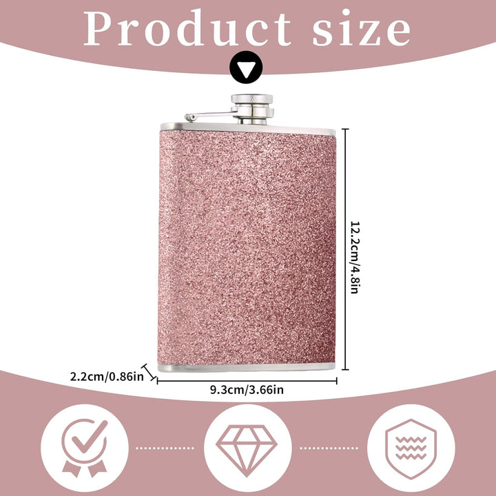 1x304 rosa 8Oz/240 ml Flachmann,Edelstahl-Flachmann für Damen,Flachmann mit Glitzer AuslaufsicherFla