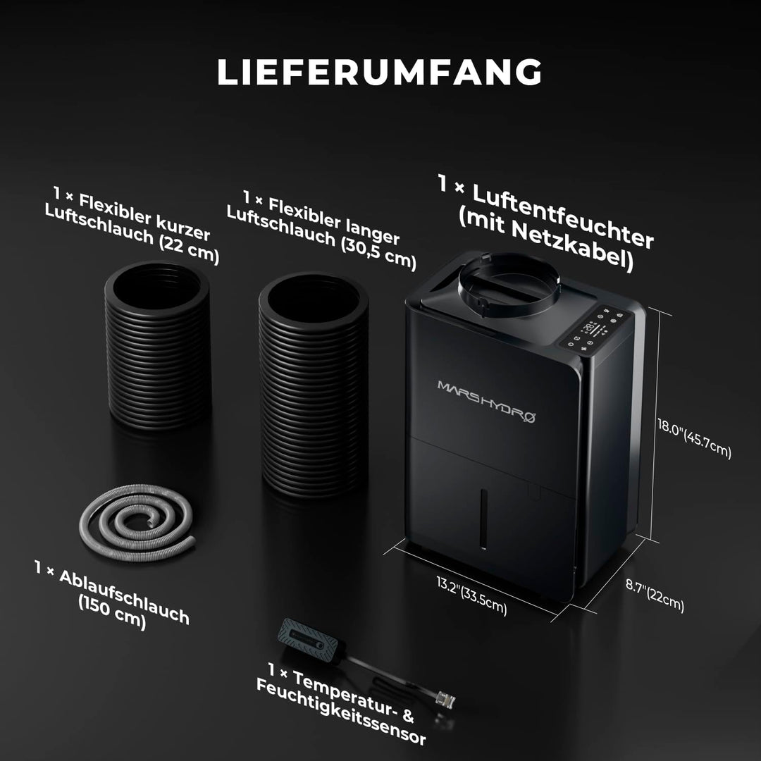 MARS HYDRO Luftentfeuchter, 12L/Tag, Wassertank 1.2L | Automatische Abtauung, Timer Funktion, Für Gr