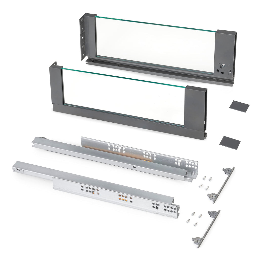 Emuca - Vertex Aussenschublade 40 kg Höhe 178 mm mit Glaswänden, 450 mm, Grau anthrazit, Stahl und A