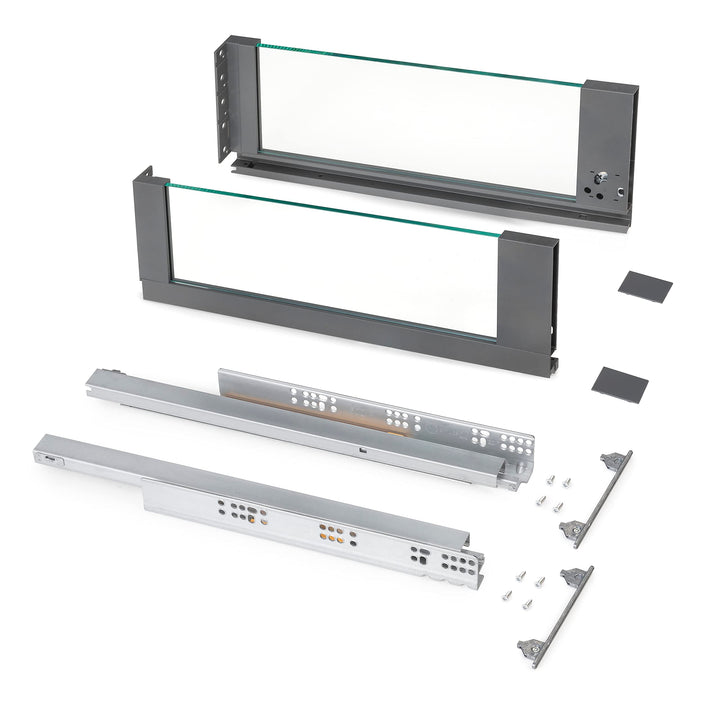 Emuca - Vertex Aussenschublade 40 kg Höhe 178 mm mit Glaswänden, 450 mm, Grau anthrazit, Stahl und A