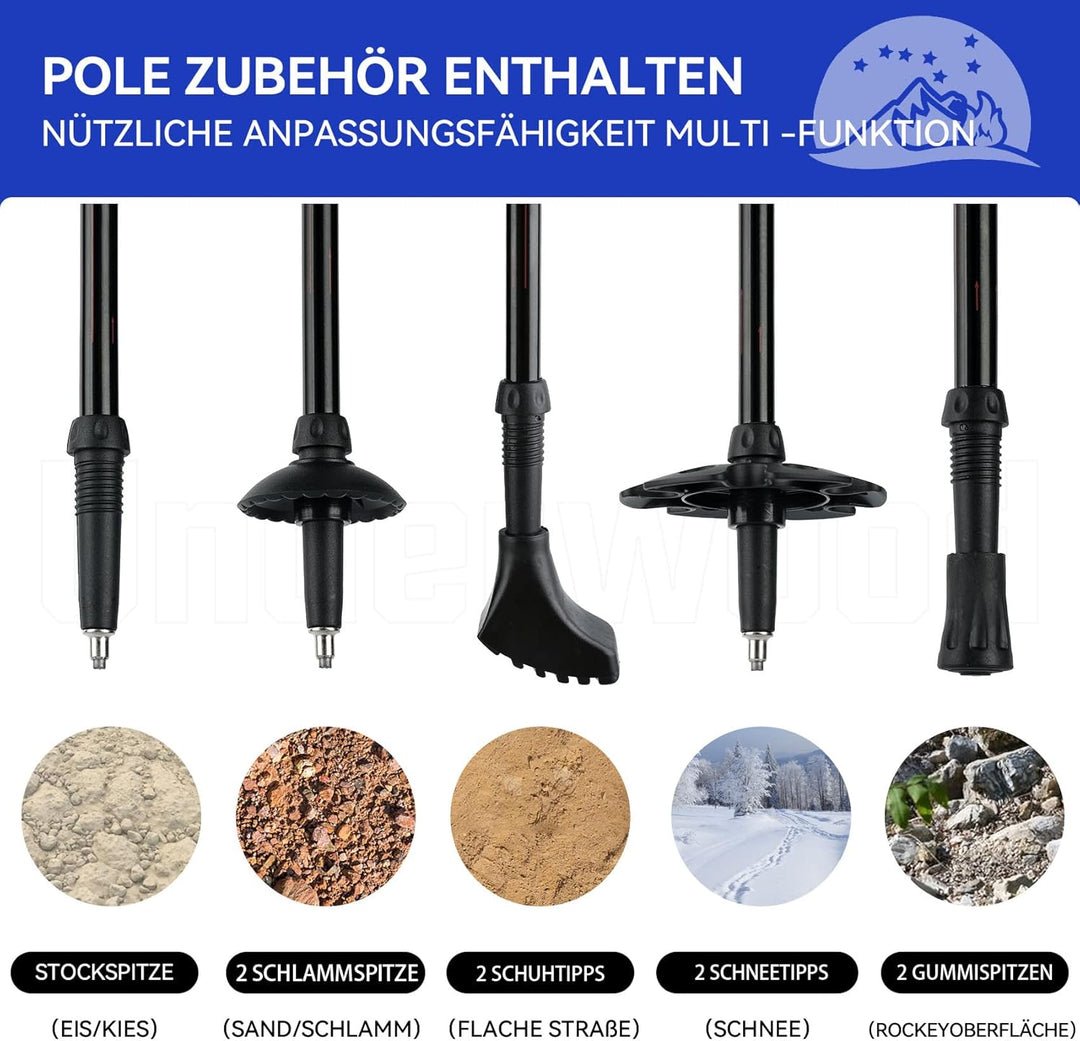 Nordic Walking Stick für Damen und Herren, Teleskop 2 Stück Wanderstöcke für Trekking, Aluminium Wan