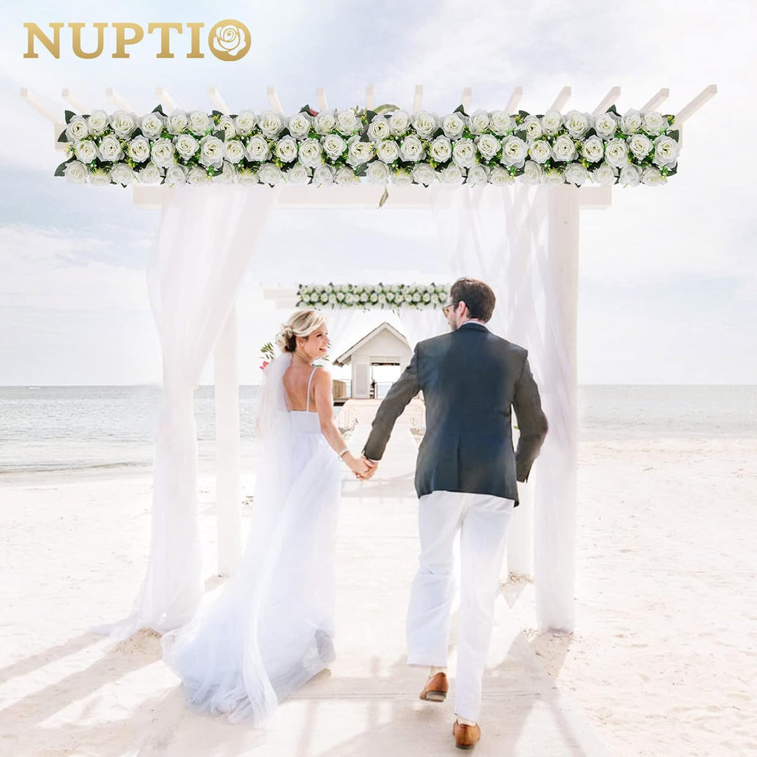 NUPTIO Kunstblumen Mittelstücke für Tische 6 Stück Weisse Blumen 50cm Lang Gefälschte Seidenblumen R