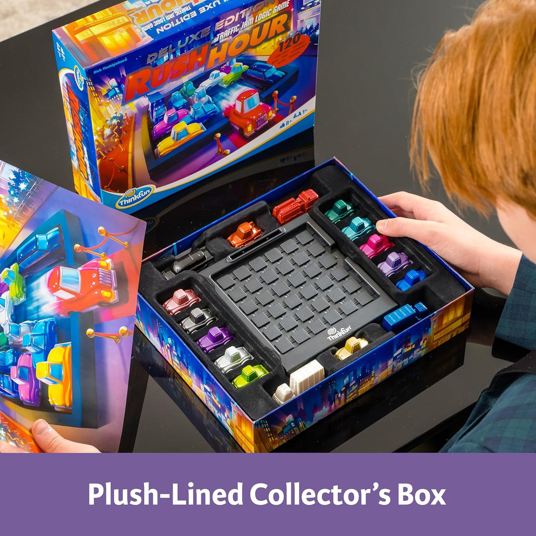 ThinkFun 76617 - Rush Hour - Das bekannte Stau-Spiel in der Deluxe Edition mit Fahrzeugen in Metallo