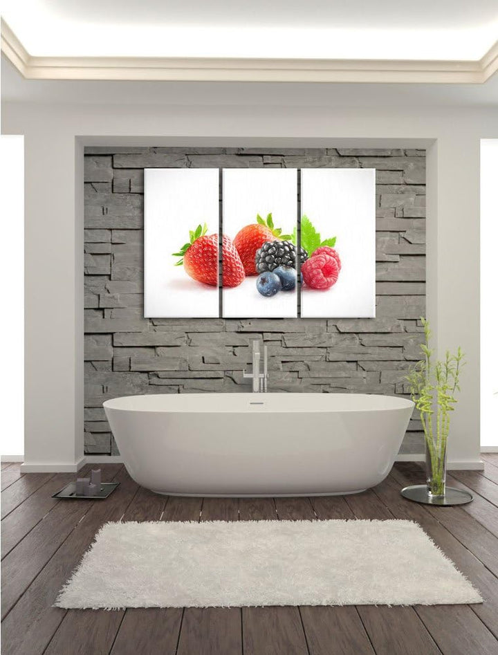 Pixxprint Frisches Obst Bunstift Effekt 3-Teiler Leinwandbild 120x80 Bild auf Leinwand