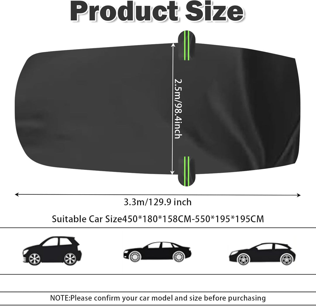 Universal Halbgarage Autoabdeckung,Halbe Autoabdeckung mit Haken und Riemen, Wasserdicht Autogarage